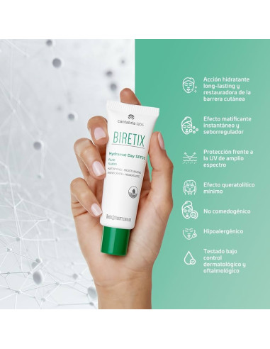 Biretix Hydramat Day SPF 30 50 ml - Hidratante matificante con SPF para piel grasa y acneica.