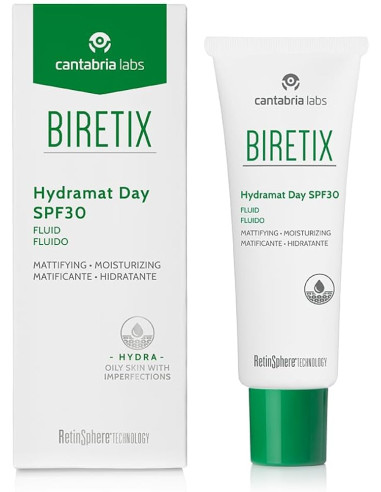 Biretix Hydramat Day SPF 30 50 ml - Hidratante matificante con protección solar para piel grasa.