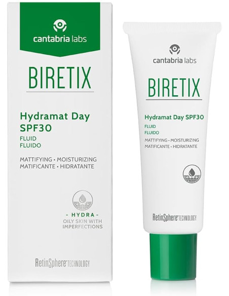 Biretix Hydramat Day SPF 30 50 ml - Hidratante matificante con protección solar para piel grasa.