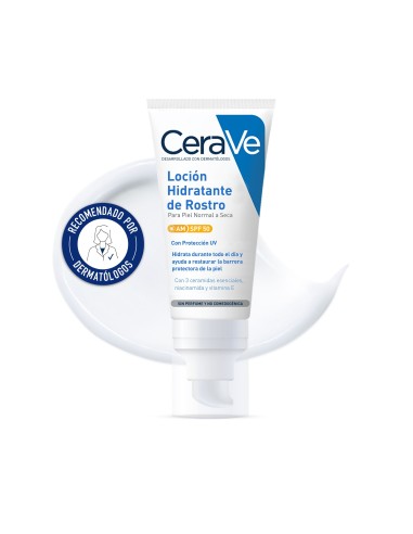Cerave Loción Hidratante Rostro SPF 50 52 ml - Hidratación y protección solar para piel sensible.
