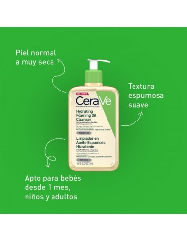 Cerave Limpiador en Aceite Espumoso 473 ml - Limpieza suave e hidratante para piel seca y sensible.