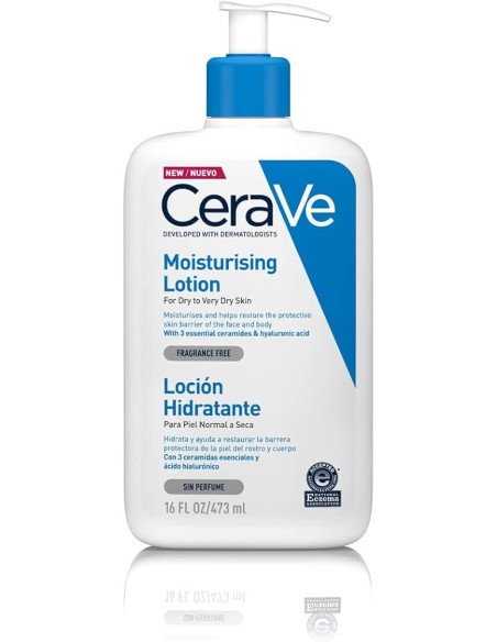 Cerave Loción Hidratante 473 ml - Hidratación duradera para piel seca y normal.