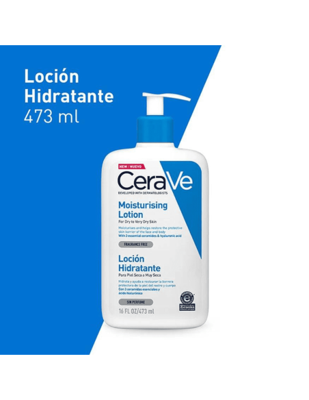 Cerave Loción Hidratante 473 ml - Hidratación duradera para piel seca y normal.