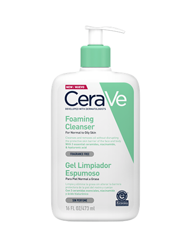 Cerave Gel Limpiador Espumoso 473 ml - Limpieza suave y efectiva para piel normal y grasa.