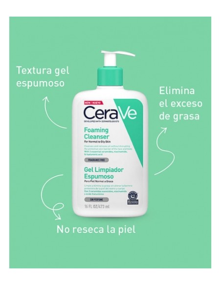 Cerave Gel Limpiador Espumoso 236 ml - Limpieza profunda para piel grasa.