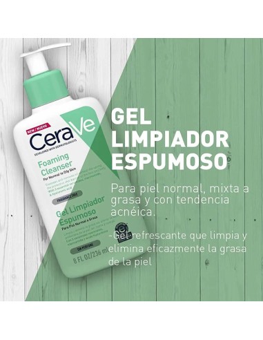 Cerave Gel Limpiador Espumoso 236 ml - Limpieza suave para piel normal y grasa.