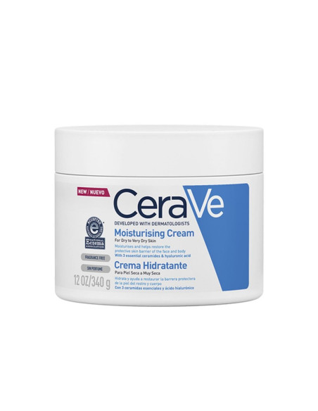 Cerave Crema Hidratante Piel Seca 340 g - Hidratación intensa para piel seca.
